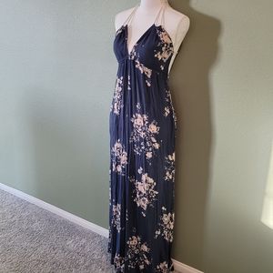 VICI Navy, Floral, backless, multi tie maxi dress